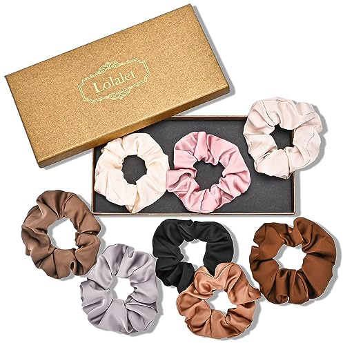 Lolalet Hair Scrunchies Satin Scrunchies for Women, Soft Hair Ties Scrunchy Cute Ponytail Holder Hair Accessories with Elastic Hair Bands for Girls Thick Thin Curly Hair -8 Pack, Style E