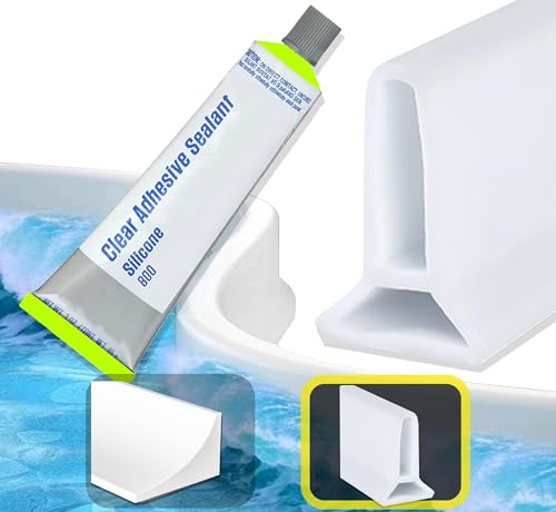 Barrera de Agua Ducha [1-2 Metros] + Sellador Impermeable - Perfil Silicona Anti Inundaciones Flexible y Autoadhesivo - Junta Mampara Ducha - Goma Borde Plato de Ducha - Vierteaguas Mampara - 1 Metro