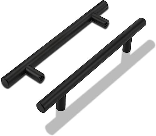 LONTAN 5 Pack Kitchen Door Handles 160mm Black Kitchen Cupboard Handles Black Cupboard Pulls Drawer Pulls for Cabinet Wardrobe Bathroom Stainless Steel
