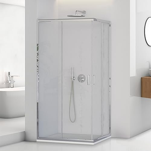 Box doccia angolare 70x100 cm in vetro trasparente H 195 cm, 2 porte scorrevoli con profilo cromato e installazione reversibile, Tay
