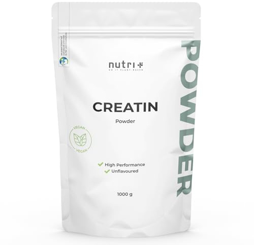 Nutri + Créatine Monohydrate 1000g - Poudre de créatine - pure à 99,99% - hautement dosée, ultrafine, végétalienne et neutre - Creatine Powder sans goût - qualité supérieure