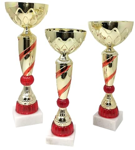 Generico Set Tris Coppe Trofei Oro/Rosso – Premio Partecipazione Giochi, Scuola, Feste