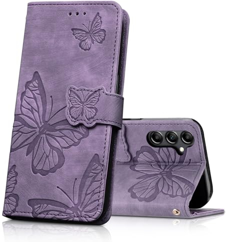 CXTcase Handyhülle für Samsung Galaxy S23 FE Hülle, Schutzhülle Flip Case für Samsung Galaxy S23 FE, PU Leder Magnetische Schmetterlings Lederhülle Tasche für Samsung Galaxy S23 FE, Lila