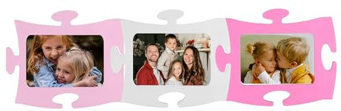 Tommy Design PORTAFOTO PUZZLE - 13x18 - SET da 3 pezzi colori ROSA-BIANCO-FUCSIA - Cornici Foto Multiple da Parete disponibili in 12 colori - Portafoto da Parete Multiplo a Forma di Puzzle
