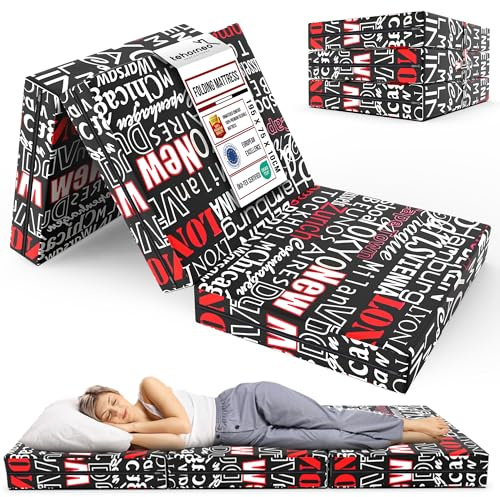 TEHORNEO Materasso Pieghevole, Materasso Pieghevole Singolo 195x75x10 cm, Materasso Singolo Pieghevole, Materassi Pieghevoli, Futon Pieghevole, Materasso Pavimento con Rivestimento Lavabile