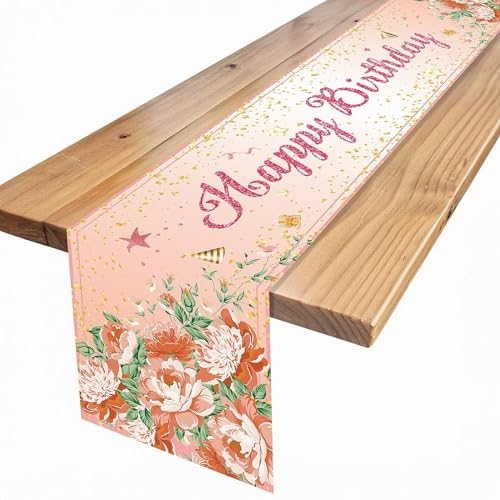 Table Tischläufer Geburtstag, Geburtstag Tischläufer Rosegold Tischdeko Geburtstag, Happy Birthday Tischläufer Tischdecke, Tisch Deko Geburtstag für Mädchen Frauen Geburtstag Dekoration