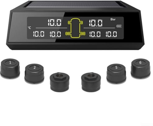 Reifendruckkontrollsystem TPMS, Solarenergie-TPMS-LCD-Echtzeit-Anzeige, Drahtloses Auto-Alarmsystem, TPMS Reifendruckkontrollsystem mit 6 Externen Reifendrucksensor, für Auto Van SUV, (Extern)