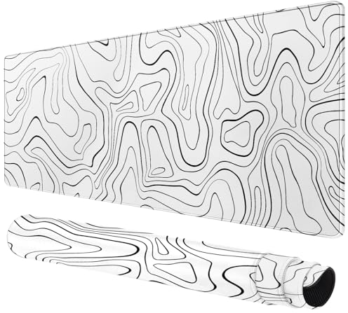 Großes Gaming Mauspad mit genähten Rändern, erweitertes Mauspad mit Rutschfester Unterlage, Schreibtischunterlage für Tastatur und Maus (Linie Weiße, 800x400cm)