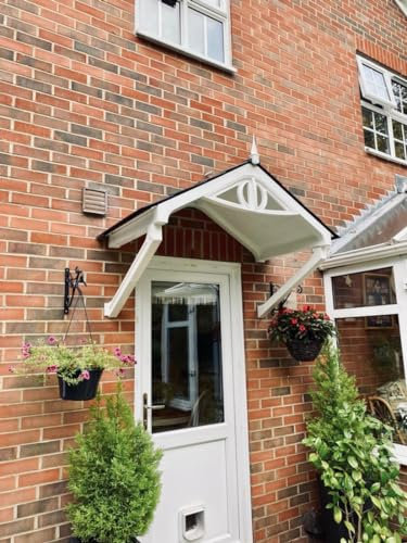 Astwell Front Door Canopy - Made in the UK from UV Stabilized HDPE, Flatpacked, Complete with Tools and Instructions, White Frame (Grey Roof Tile)