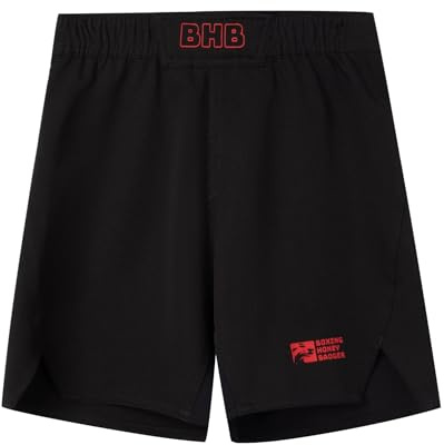 Short de BJJ pour enfants - Short de combat MMA - Short de sport pour jeunes - Jiu Jitsu brésilien sans Gi - Short de kickboxing pour garçons et filles, Rouge, 5-6 Ans