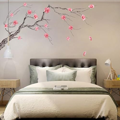 astylishome Flower Wall Stickers Blossom Flowers Art Decals Plum Tree Branch Floral Sticker for Living Room Girls Bedroom Nursery Walls Décor Self Adhesive Wallpaper 1609