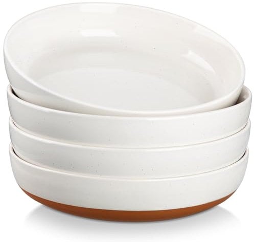MALACASA TARA Pastateller Groß Tief 4er Set, Steingut Suppenteller, Pastaschalen, Tiefe Teller für Spaghetti, Suppenschalen, Salatschalen, Große Suppenschüssel für Pasta, Salat und Suppen, 1380ml