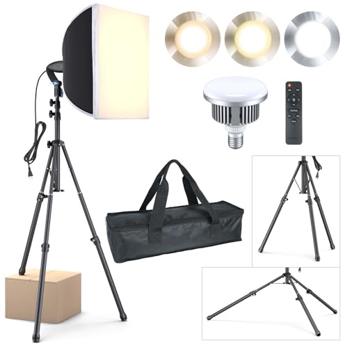 LINCO Lincostore Kit di illuminazione per fotografia Softbox 16 x 16 pollici, kit di illuminazione professionale Softbox con lampadine LED da 85 W 3000-6500 K, luci per studio fotografico,