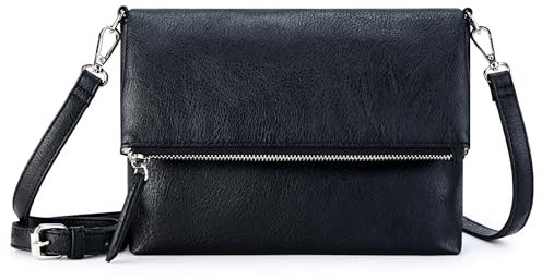 KALIDI Kleine Damen Umhängetaschen Veganes PU Leder Handtasche Crossbody Schultertasche Diebstahlschutz Mehrfach Taschen mit Verstellbar Abnehmbar Schultergurt Schwarz
