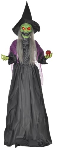 HOMCOM Halloween Deko Outdoor 180cm Animierte Sprechende Hexe mit Leuchtenden Augen und Gruseligem Sound - Halloween-Dekoration für Tür, Garten, Party, Hof, Spukhaus