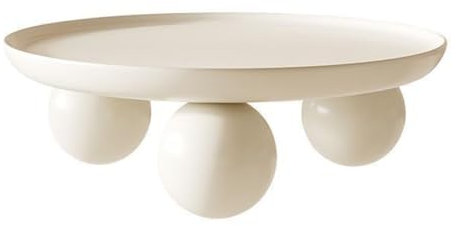 WEIDPHL Niedrige Couchtische, Runder Cremefarbener Beistelltisch Mit Kugelförmiger Basis, Kreativer Teetisch Für Wohnzimmer, Schlafzimmer, Balkon