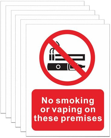 Confezione da 6 cartelli da 75 mm x 100 mm, con scritta No Smoking or Vaping, adesivi per locali con divieto di fumare o svapare, adesivi per vietato fumare, per lavoro domestico (dimensioni: 7,5 x