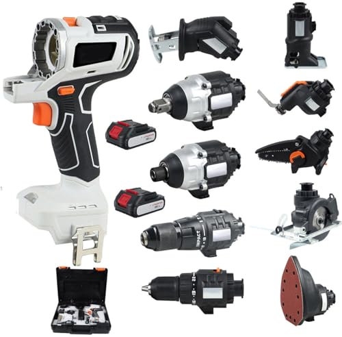 cleallgonlongx Woodworking Power Tool Combo Kit, 2x2.0Ah Batteries, 10 In 1: Impact Drill,Electric Wrench,Wire Saw,Electric Drill,Saber Saw,Chain Saw,Circular Saw,Screwdriver,Grinding Head