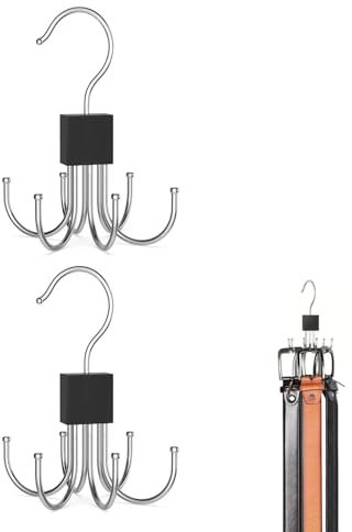 Organizador Cinturones,2 Pieza Rotación de 360 Grados con 6 Ganchos Organizador de Cinturones,Soporte para Colgar Ahorro de Espacio,Gancho de Almacenamiento para Cinturón,Corbatero