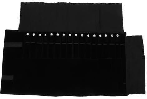 ZCCZJS Rotolo portagioielli Pieghevole, Astuccio per Gioielli in Flanella, Rotolo portagioielli da Viaggio Nero per Anelli, collane, bracciali