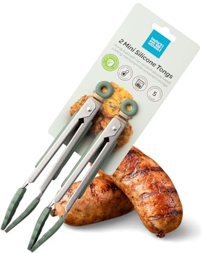 Taylors Eye Witness 2 Small Steel Sage Silicone Tongs - Dishwasher Safe. Sturdy, Non-Scratch Heads, Handy Locking System. Odour, Stain, Heat Resistant (260°C/500°F) 5 Year Guarantee