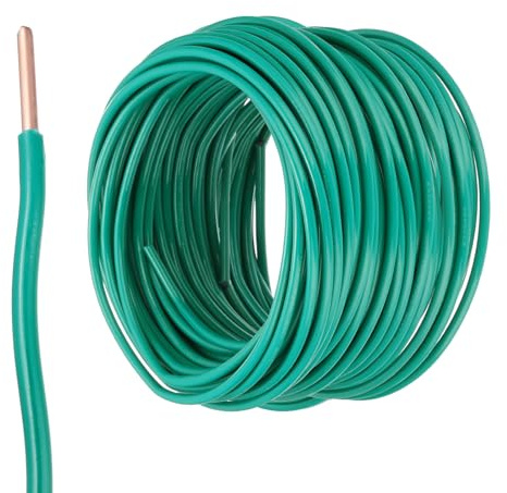 sourcing map 150 Feet Electrical Wire Insulated Solid Copper 14AWG Hook Up Wire Cable THHN Wire Residential, Industrial, Grounding, Electrical Rated for 600 Volts,UL listed, Green