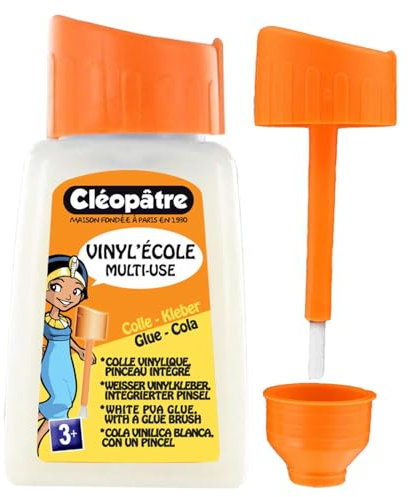 CLEOPATRE - Colle Blanche Vinylique en 80 gr avec Pinceau Intégré – Idéale Travaux Manuels et Loisirs Créatifs - Rentrée Des Classes - Fabrication Française