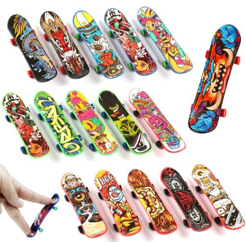 JEYORZY 16 Stück Finger Skateboard, Professionelles Finger Spielzeug, Mini Fingerskateboards Set, Fingerboard, stylische Fingerskateboards, Kindergeburtstag Geschenke Mitgebsel (Zufällige Muster)
