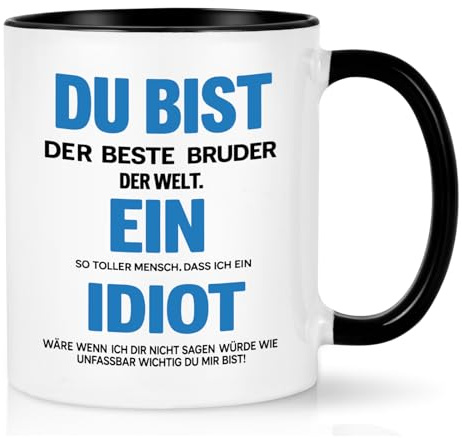 Joymaking Kaffeetasse Bruder Geschenk mit Spruch - Du Bist der beste Bruder der Welt - Weihnachten Geschenke für Brüder Lustige Geschenke für Brüder Tasse 320ml Schwarz