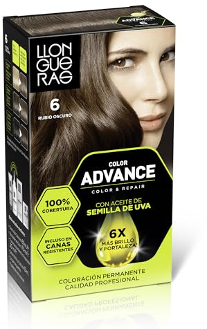 Llongueras Color Advance Tinte Pelo Mujer - Tono 6 Rubio Oscuro | Coloración Permanente, 100% Cobertura Incluso En Canas Resistentes, Calidad Profesional, 6 veces más brillo y fortaleza