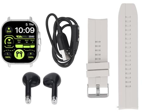 EIMSOAH 2 en 1 Reloj Inteligente con Auriculares, Rastreador de Fitness Bluetooth de Pantalla Táctil de 2.01 Pulgadas HD, Reloj Deportivo con Auriculares Incorporados Compatibles con (Plata)
