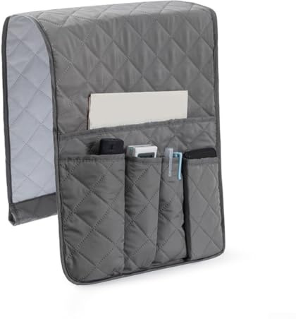 Organiseur antidérapant pour accoudoir de canapé avec 5 compartiments, télécommande et porte-revues pour chaises et canapés (gris)