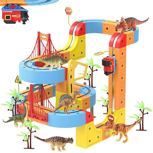 108pcs Cube Track Magnetische Block mit, 3D agnetische Block mit Verkehrszeichen, DIY Cube Track & Enthält Züge, STEM Spielzeug Kreatives Konstruktionsspielzeug Geschenk für Kinder ab 3-12 Jahren