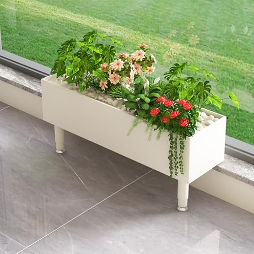 Labasuan Rechteckiger Fensterbank-Pflanzkasten, 15–50 cm höhenverstellbar, vertikaler Metall-Pflanzkasten, erhöhtes Beet für Balkon und Fenster, für Sukkulenten, Kräuter und Blumen(White,60cm)
