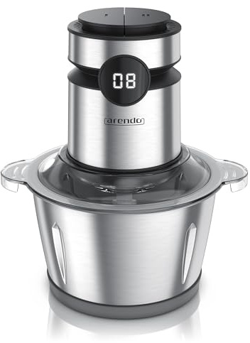 Arendo - Multi Zerkleinerer elektrisch Edelstahl – extra starker 500 W Motor – 2 L Fassungsvermögen – Universalzerkleinerer – mit Edelstahl-Mixbehälter – für Fleisch Nüsse Obst Gemüse u.v.m.