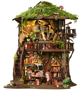 Traumwald Book Nook, fermalibri in legno e puzzle 3D con luce LED | Set fai da te per adulti, mini B, anche nook (Forest Tea Book Club)