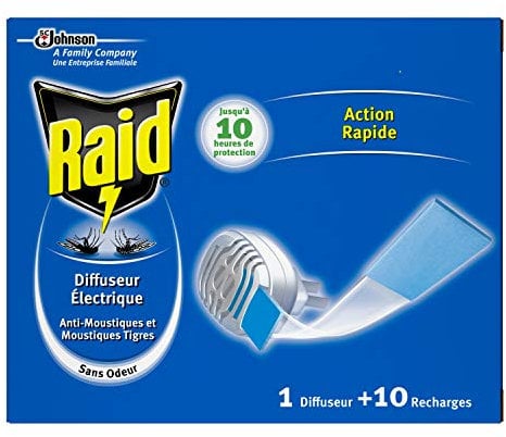 Raid ® Eléctrico en Pastillas - Pack 4 aparato anti mosquitos comunes y tigre. Enchufe sin líquidos con hasta 10 horas de protección. Incluye 4 Difusores + 40 Recambios en pastilla