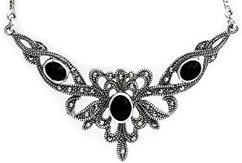 Bohemian Mittelalter-Collier ALADRIA 45 cm Trachtenschmuck Onyx Vintage 925 Sterlingsilber