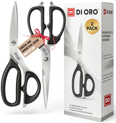DI ORO® Stainless Steel Kitchen Scissors - Heavy Duty Come-Apart Kitchen Shears for Poultry, Meat, Herb Cutting and More - Multi-Purpose and Offset Scissors - Dishwasher Safe (2-Piece Set)