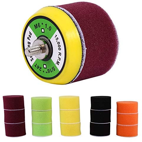 Keenso 16 piezas pulido pulido almohadilla pulidora, 2 pulgadas coche esponja almohadilla pulidora taladro adaptador agarre placa de apoyo M6 para pulidora lijado encerado corte