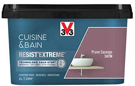 V33 Peinture multi-supports monocouche Cuisine & Bain Resist'Extrême® Satin, Prune Sauvage, 2L