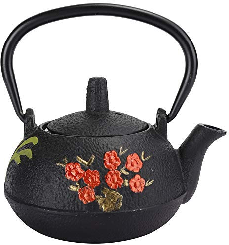 Hervidor de té de hierro fundido, Tetera hierro con filtro inox imitación de tetera japonesa con infusor para té de hojas sueltas 0,3 L