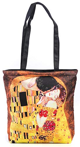 LUCKYWEATHER Shopper Einkaufstasche Damen Motiv KLIMT THE KISS I Shopping Bag wasserabweisend I Einkaufs/Tragetasche ideal als Geschenk für FrauenS