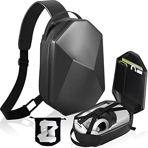 Carrying Case for Meta Quest 3S/Quest 3/Quest 2/Vision Pro/Pico 4, Hard Travel Case Compatible with Kiwi Design/BOBOVR Elite Battery Strap and Controllers Accessories, Crossbody Shoulder Backpack