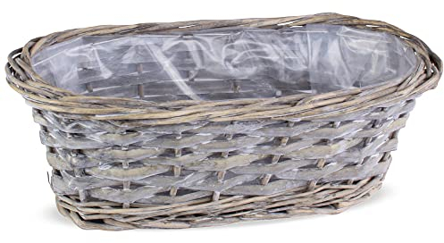 matches21 Pflanzkorb Weidekorb Pflanzgefäß Blumentopf Übertopf Naturdeko oval foliert grau gewaschen 1 STK 30x14 cm