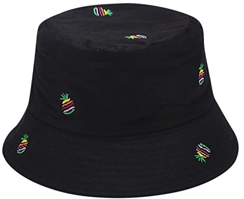 Damen Fischerhut Reversibel Bucket Hat Ananas Bestickte Anglerhut Sommer Outdoor Sonnenhut Eimer Hüte Faltbar Anglerhut Fishermütze Für Frauen Mädchen, Schwarz, Einheitsgröße