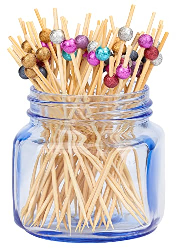 Bâtonnets Cocktail 100PCS Fruits Bâtons Brochettes Bambou pour Gâteau Dessert Salade Légume Cocktail