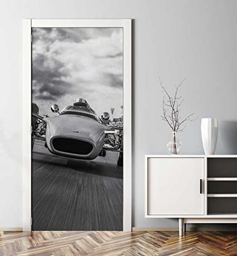 MyMaxxi - Tür bekleben mit Türtapete Türposter Türfolie Selbstklebend 90x200 Alter Rennwagen Front - Tür verschönern Türaufkleber Türklebefolie Fahrzeug Rennauto Fahrzeug schwarz weiß