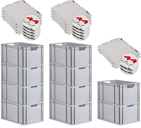 PROREGAL SuperSparSet 10x Eurobox NextGen Economy mit Scharnierdeckel & roten Verschlüssen | Griffe offen | HxBxT 32x40x60cm | 65 Liter | Eurobehälter Transportbox Transportbehälter Stapelbehälter