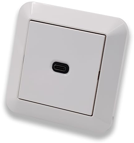 EBROM USB-C Unterputz Steckdose/Lader, 65 Watt Leistung – Schnellladefunktion für Wearables, Smartphones Tablets und Laptops – mit Merten System M polarweiß glänzend Rahmen 389119